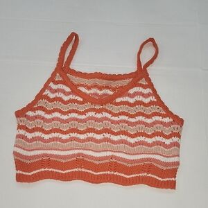 Chic Striped Knit Crop Top in Orange and White